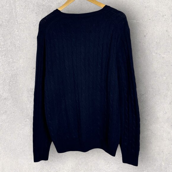 Saks Fifth Avenue Cable Knit Crew Sweater Navy Blue Mens XL Merino Wool Cashmere - Picture 3 of 12